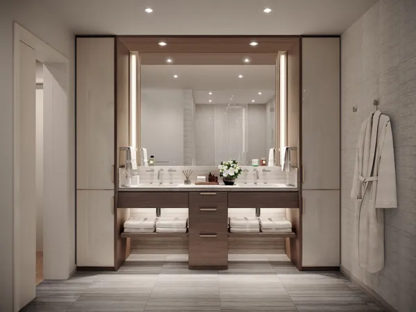 Victoria Place bathroom, dark palette