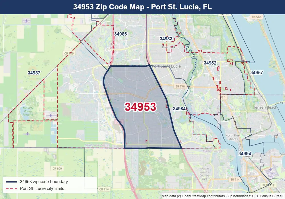 34953 zip code map - Port St Lucie 34953 homes for sale