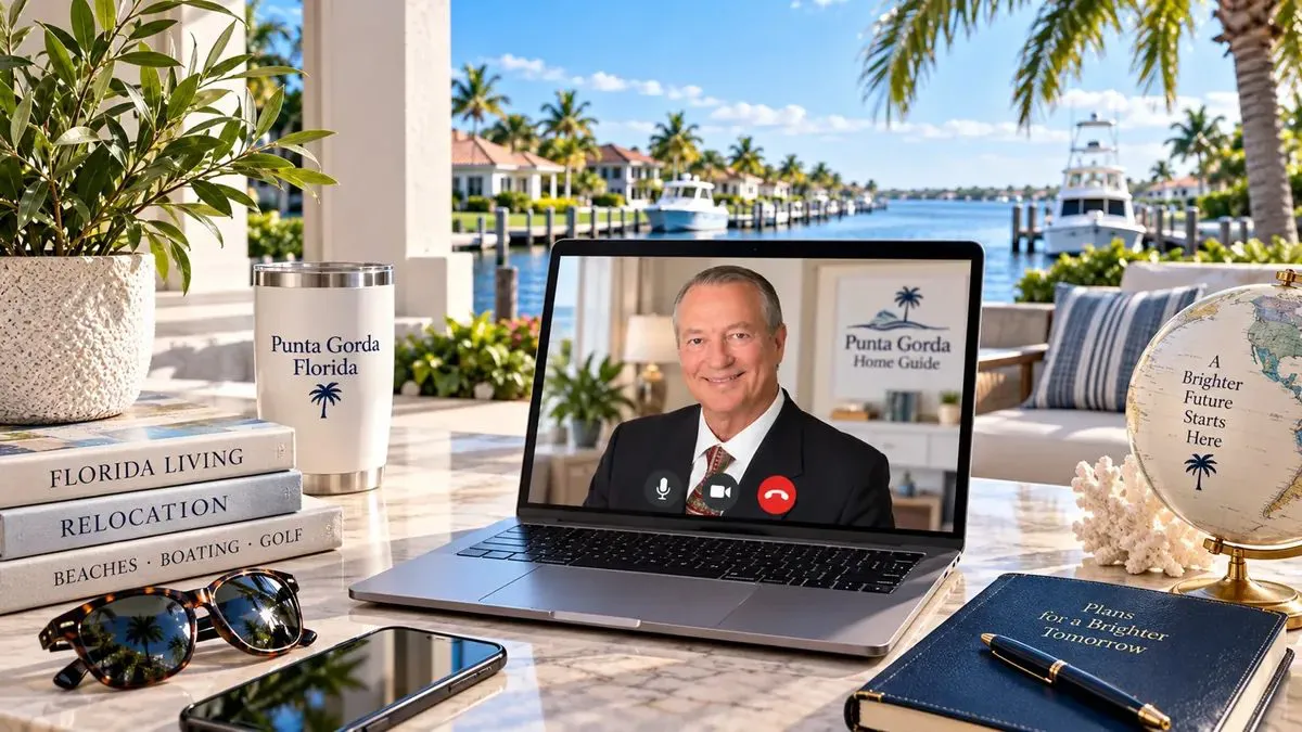 Virtual homebuyer consultation overlooking a Punta Gorda waterfront canal