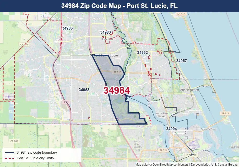 34984 zip code map - Port St Lucie 34984 homes for sale