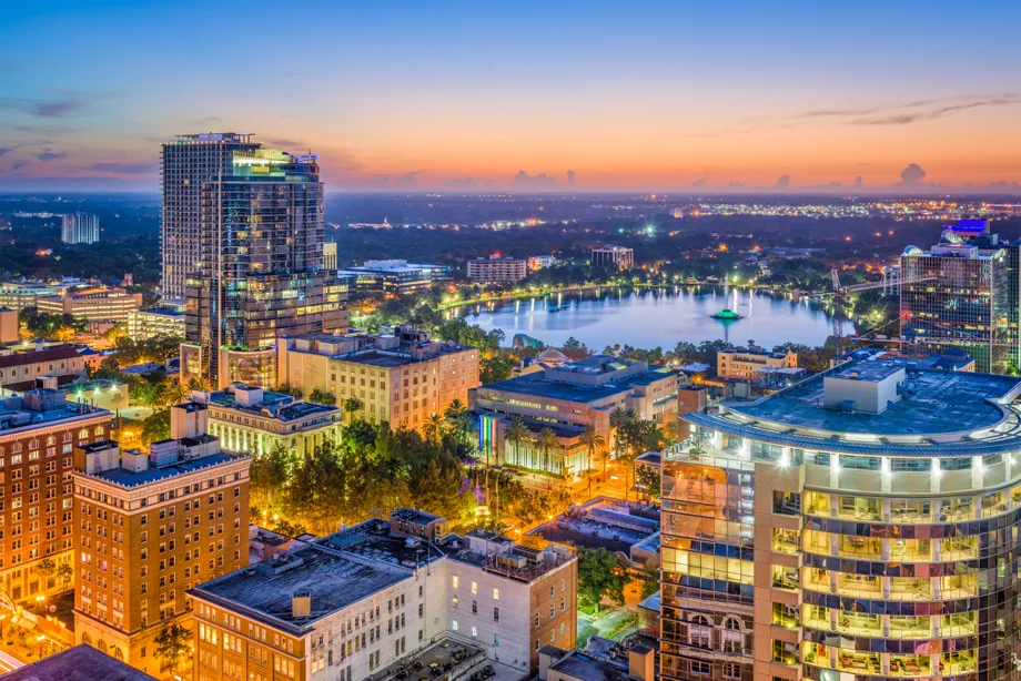 Downtown Orlando skyline in the evening