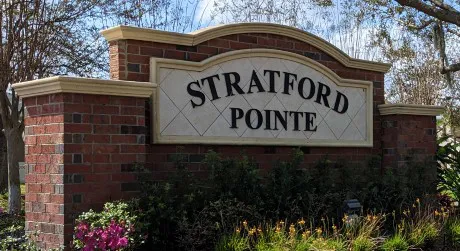 Entrance signage and landscaping at the Stratford Pointe neighborhood in Lake Nona, Orlando FL