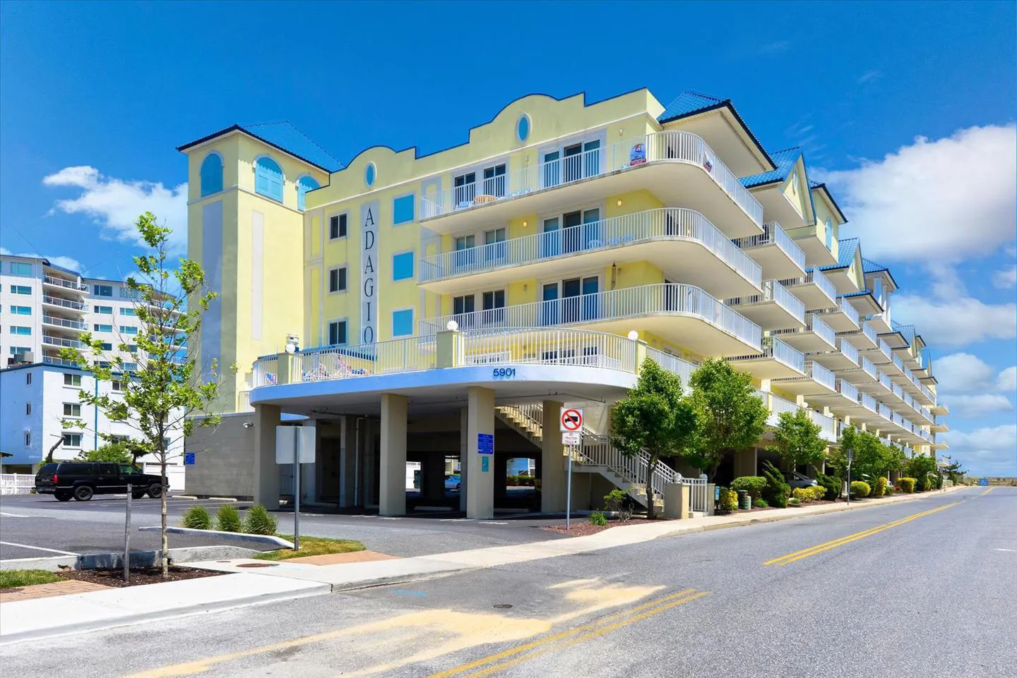 Adagio oceanfront condo building exterior view, Ocean City, MD