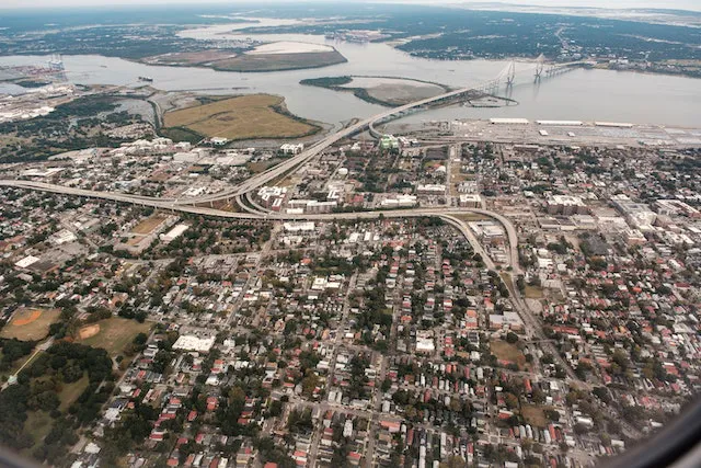 Aerial view of Charleston neighborhoods for young professionals