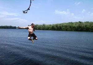Rope swing on Lake Petenwell