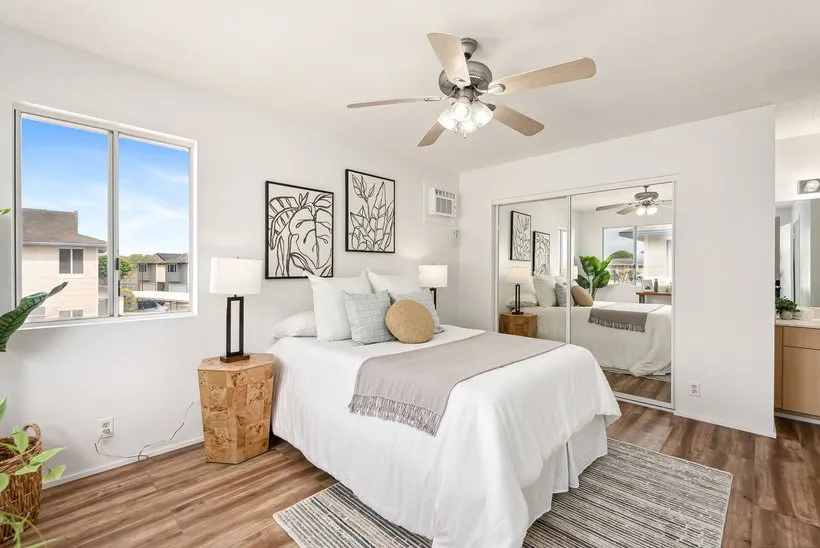 Showing-ready staged bedroom prepared for a private buyer tour on Oʻahu
