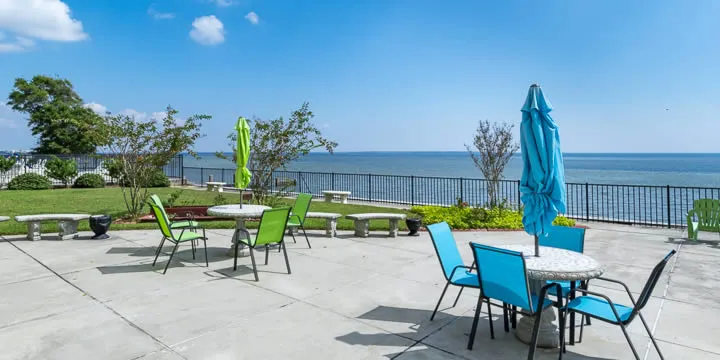Deck and pool at Bayshore Condominiums