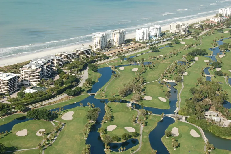 Longboat Key coastline, beachfront condos and golf course
