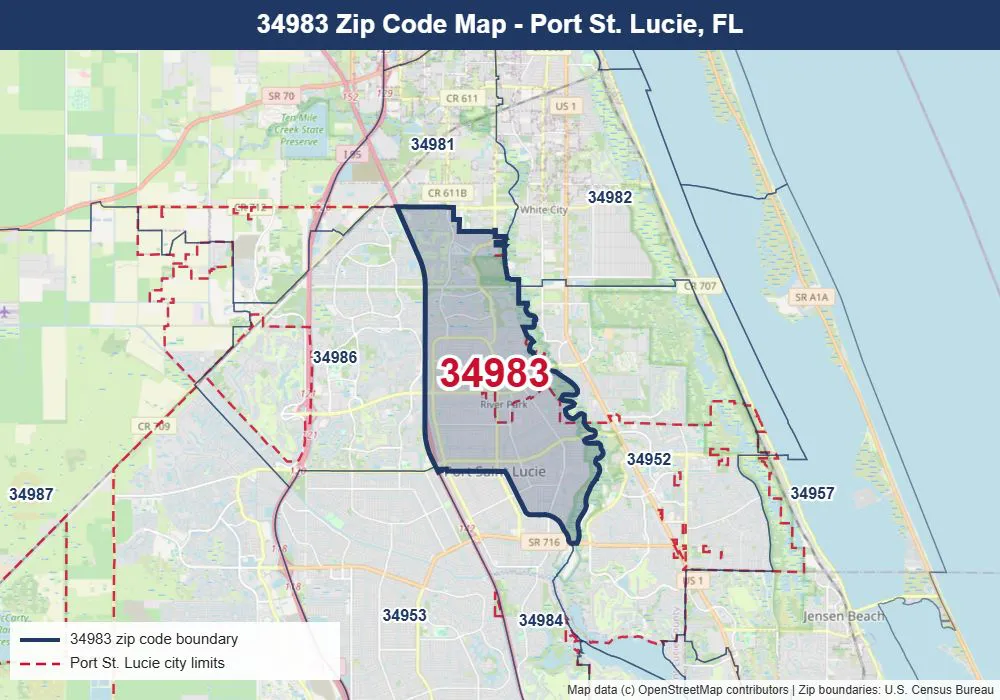 34983 zip code map - Port St Lucie 34983 homes for sale