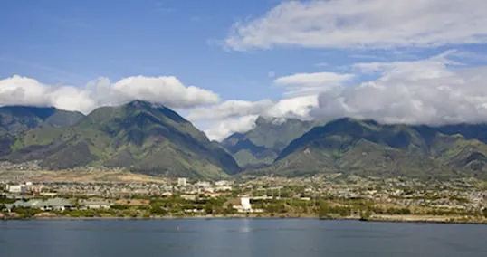 Aerial view of Kahului and the mountains