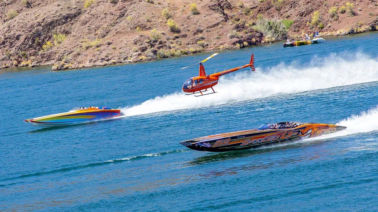 High-performance boats participating in Desert Storm on Lake Havasu