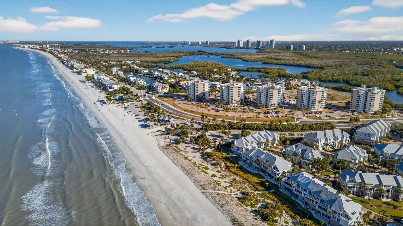 Aerial photo of Bonita Beach and the waterfront lifestyle in Bonita Springs, Florida