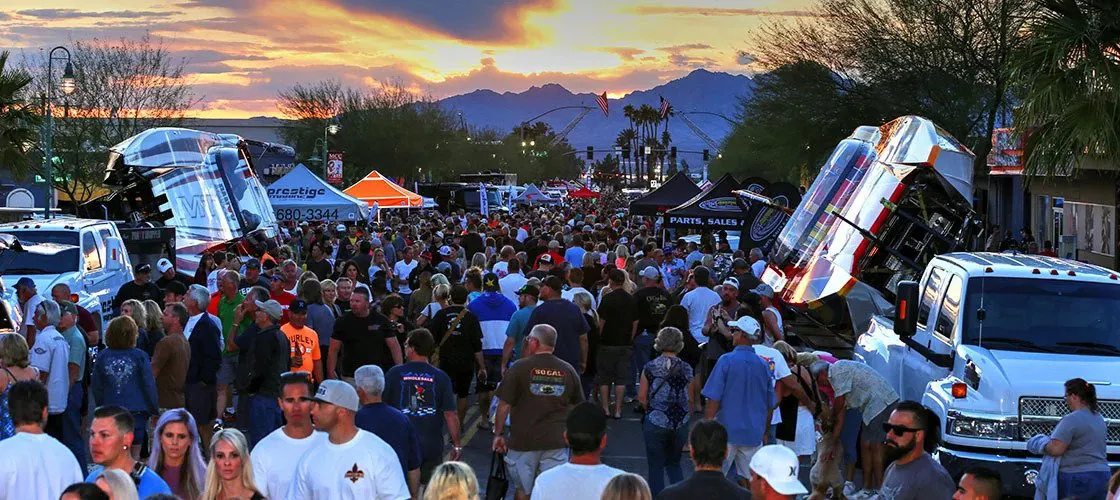 Desert Storm street party with high-performance boats in downtown Lake Havasu City