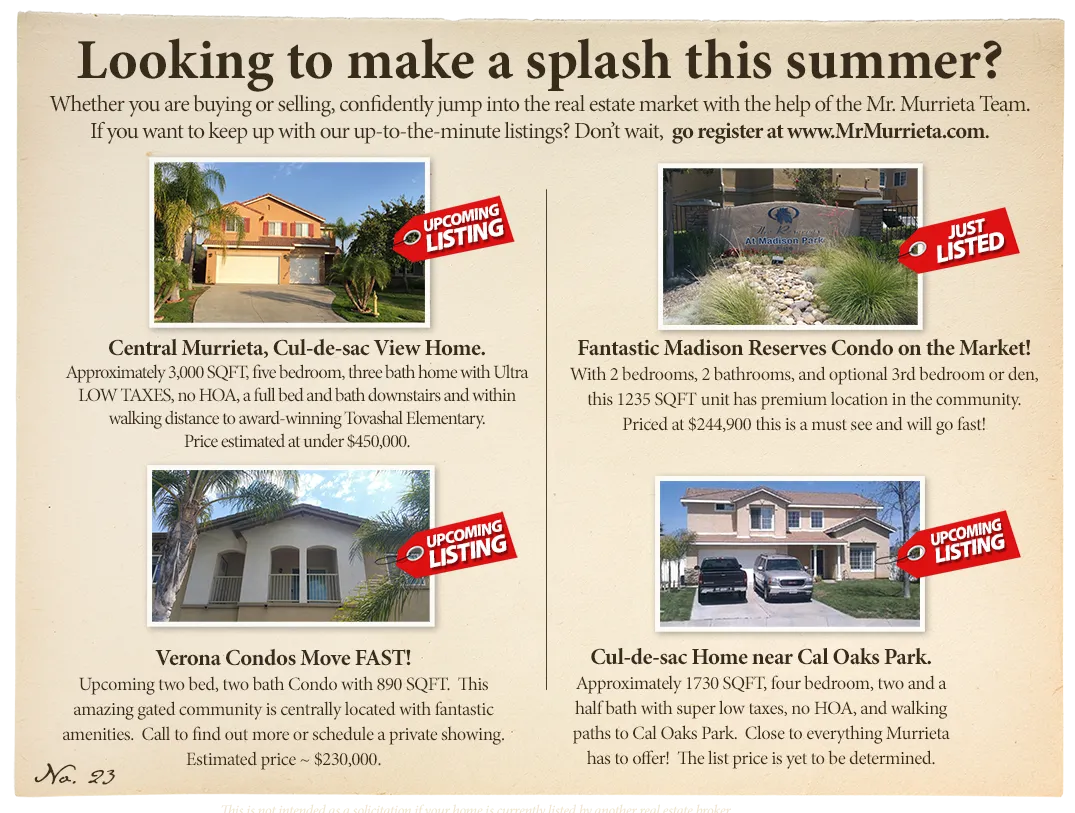Mr. Murrieta Real Estate Team Upcoming Listings