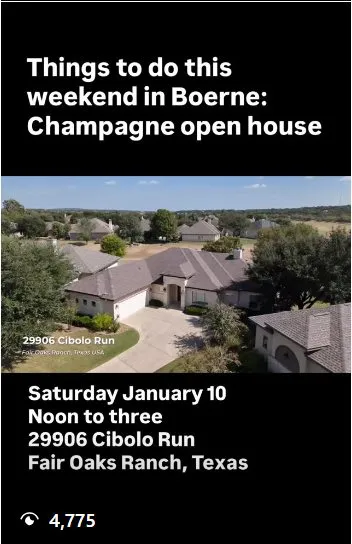 Instagram reel promoting an open house on Cibolo Run in Fair Oaks Ranch