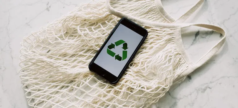 mobile phone on a reusable bag