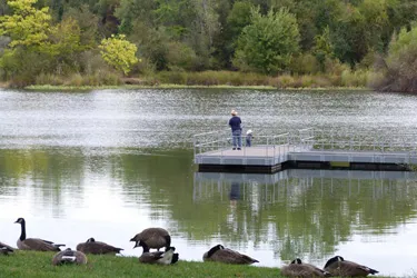Anderson River Park, fisherman on a dock in the Sacramento River