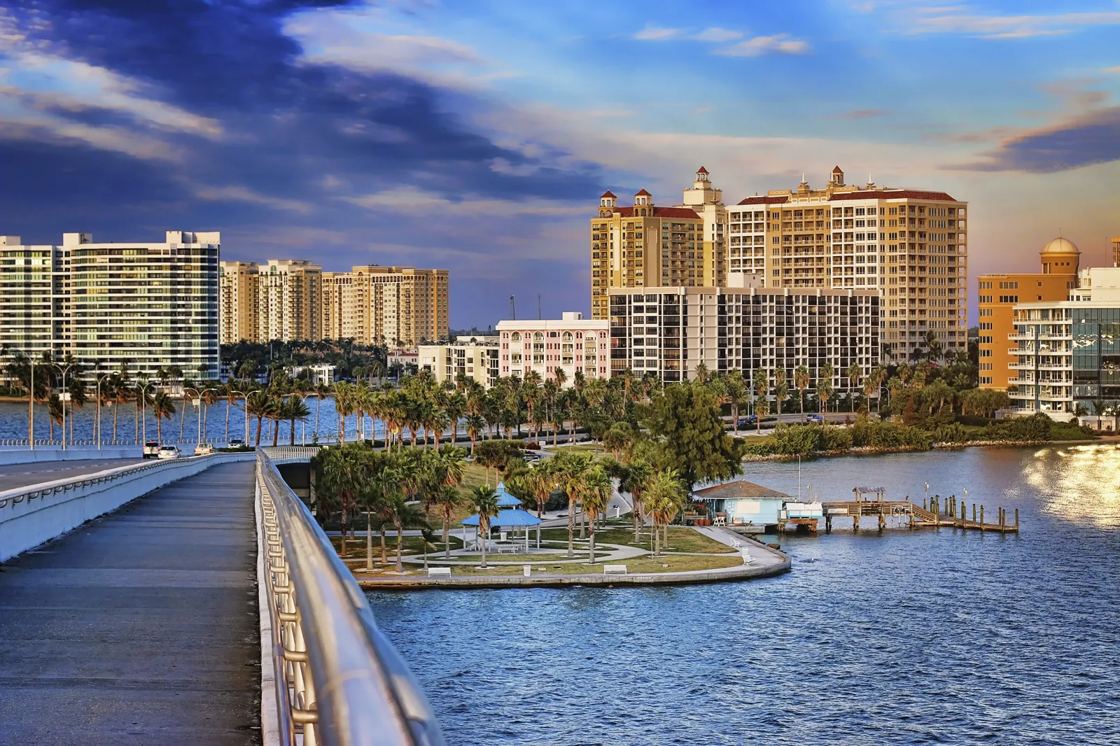 Sarasota waterfront skyline beside the Ringling Bridge