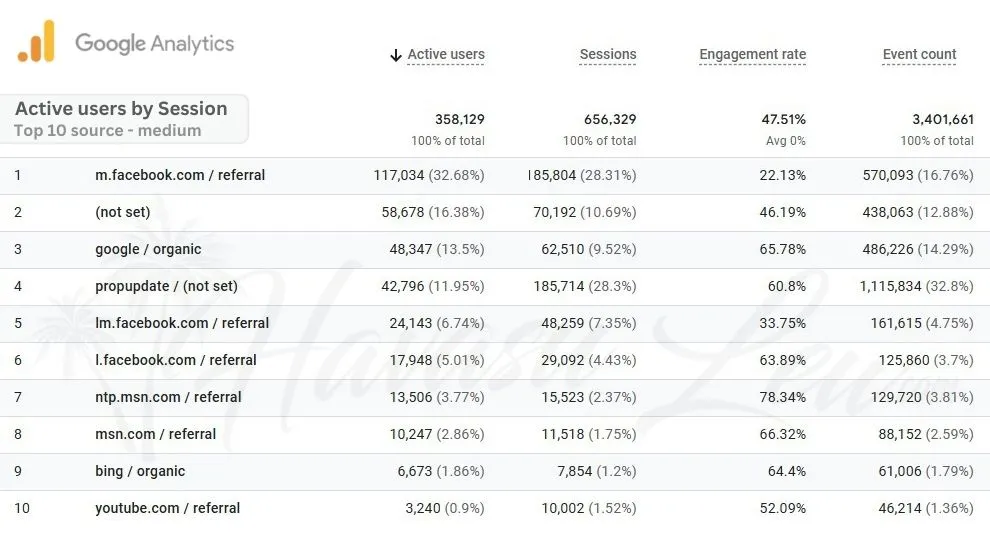 Top traffic sources for HavasuLew real estate marketing analytics