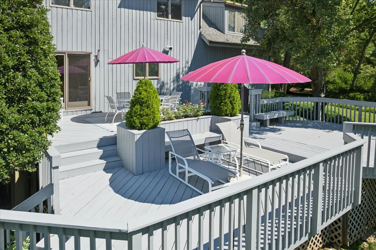 Multi-level deck overlooking the backyard at 15 Copper Vail Court in Princeton NJ