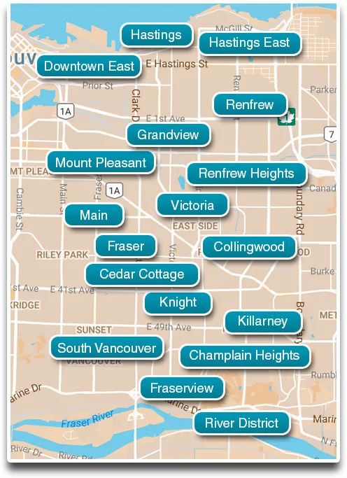 All Eastside Vancouver neighbourhoods
