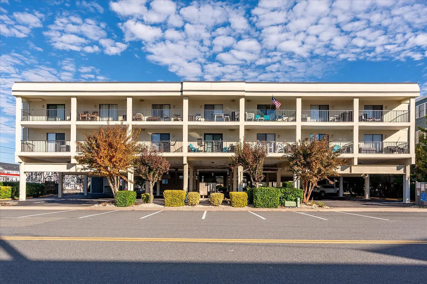 Outrigger ocean block condo building exterior view, Ocean City, MD