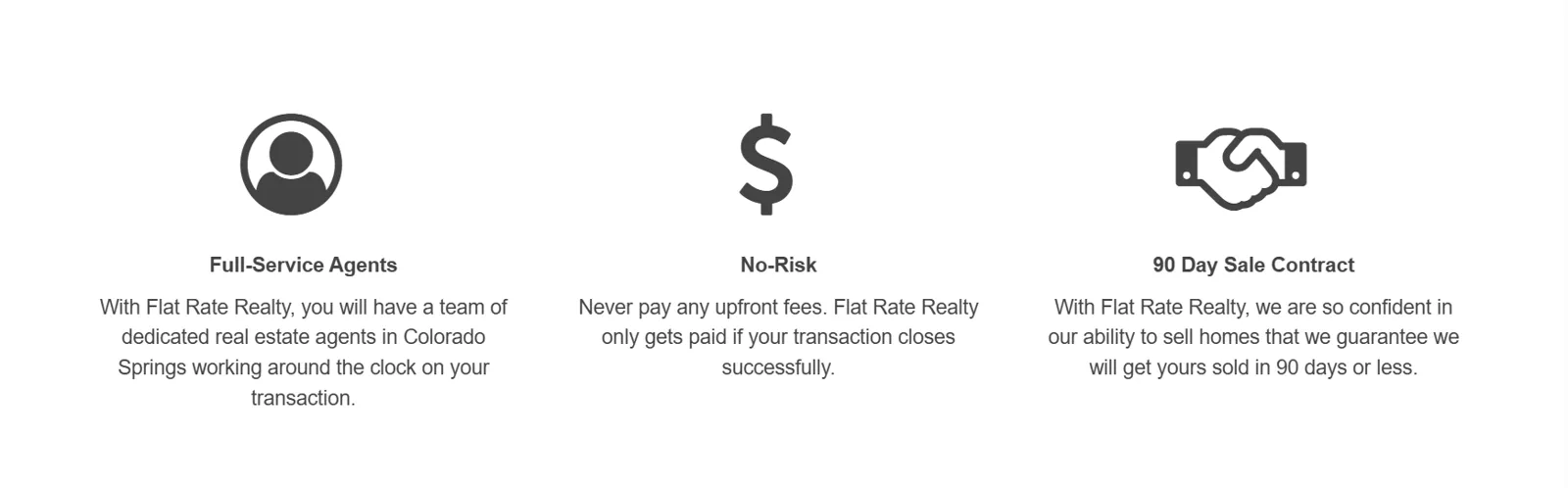 Screenshot of full-service agent, no-upfront-fee and listing-contract benefits