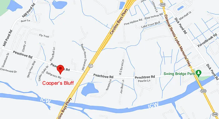 Map with Cooper's Bluff in Socastee